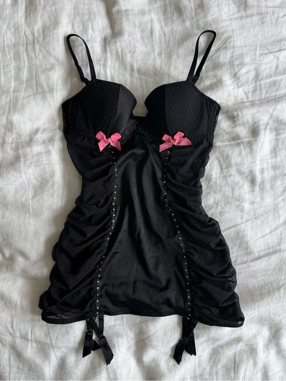 Victoria's Secret Black Chemise with Pink Bows